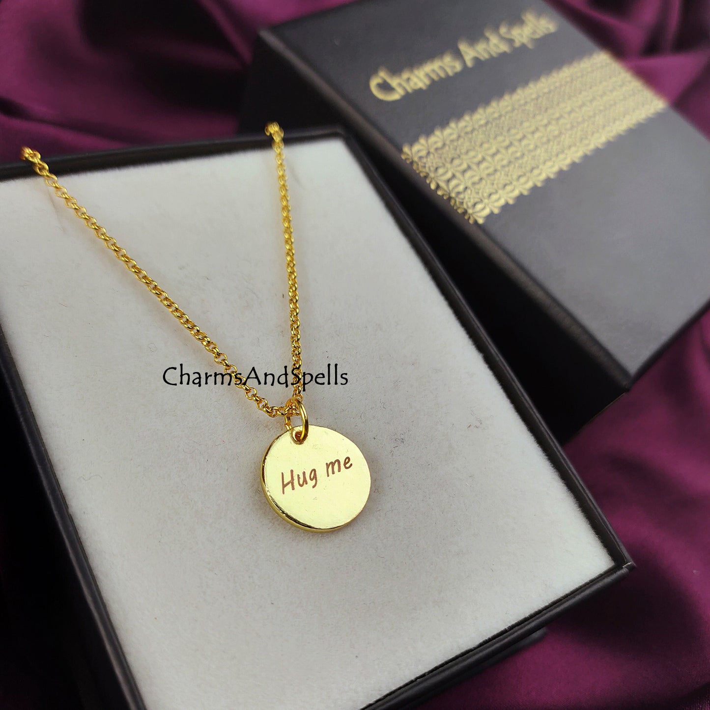 Personalized Engraved Hug Me Necklace, Layering Jewelry, Unique Necklace, Laser Engraved Jewelry, Gift For Wife, Woman Jewelry, Gift