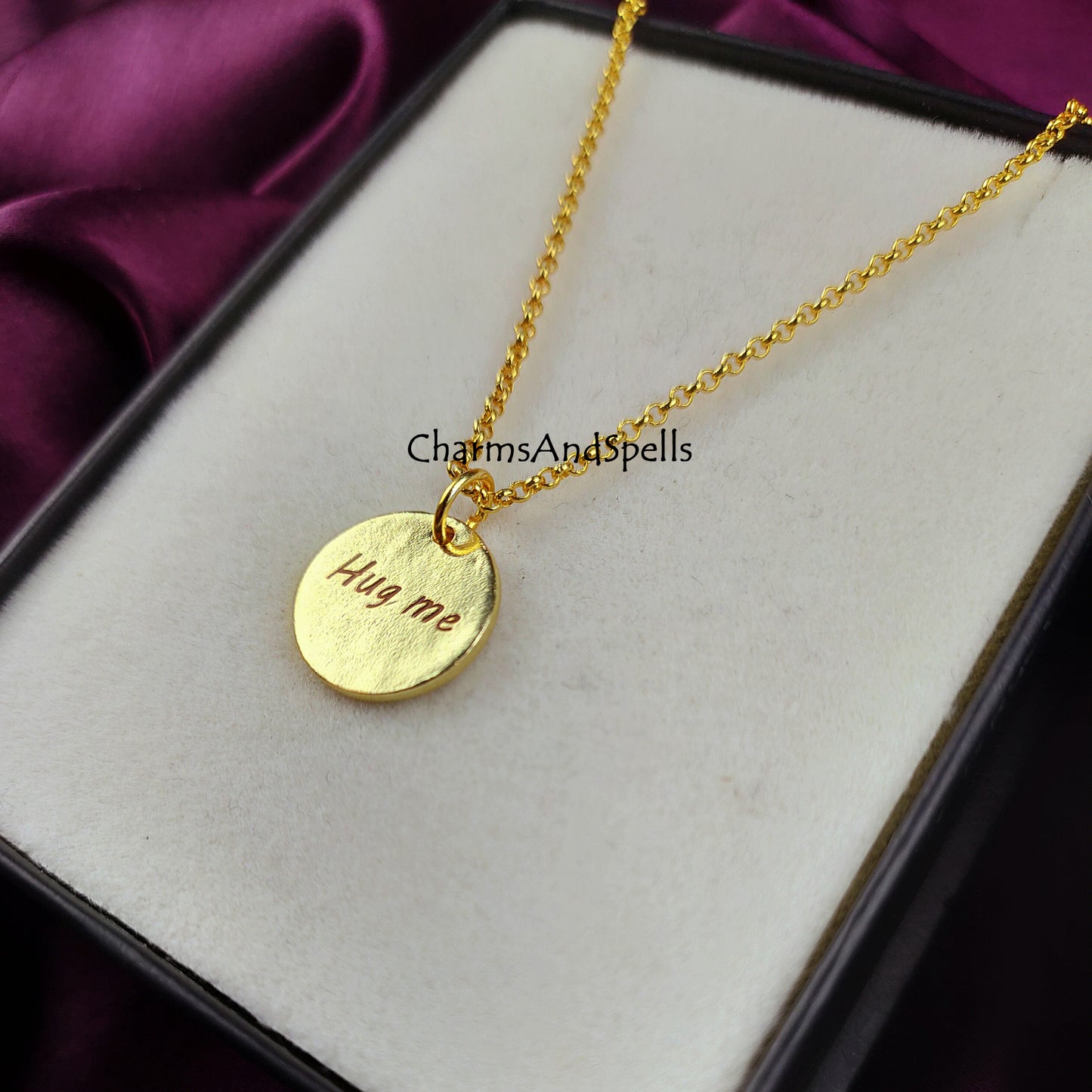 Personalized Engraved Hug Me Necklace, Layering Jewelry, Unique Necklace, Laser Engraved Jewelry, Gift For Wife, Woman Jewelry, Gift