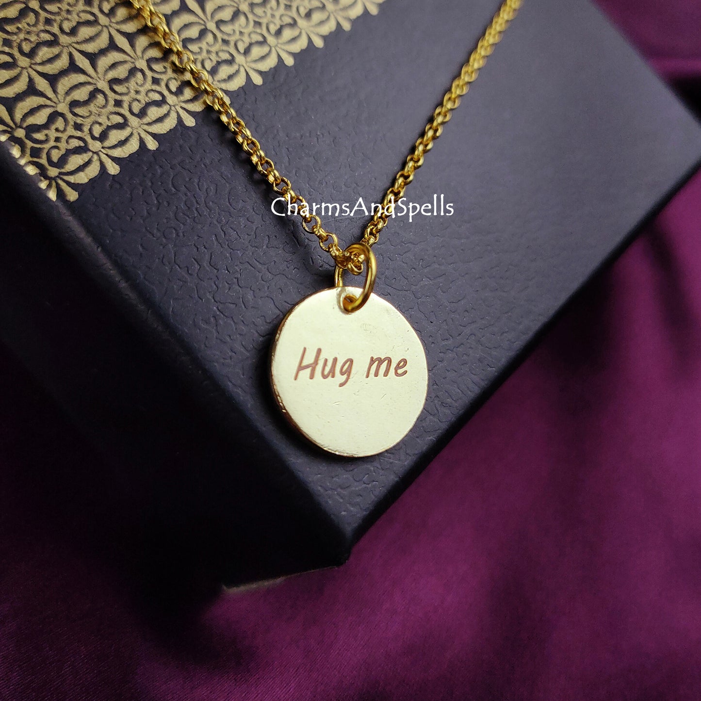 Personalized Engraved Hug Me Necklace, Layering Jewelry, Unique Necklace, Laser Engraved Jewelry, Gift For Wife, Woman Jewelry, Gift