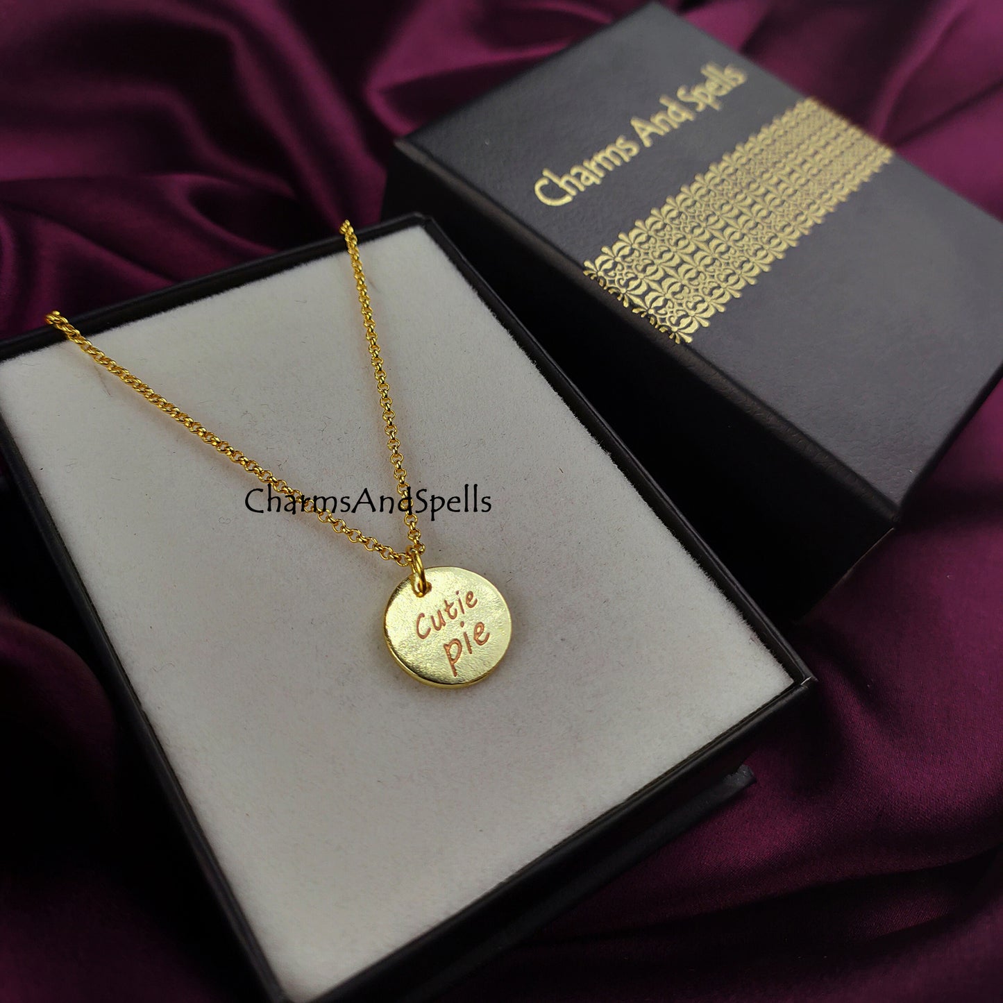 Cutie Pie Personalized Engraved Necklace, Coin Charm Necklace, Laser Engraved Jewelry, Gift For Daughter, Woman Jewelry, Mothers Day Gift