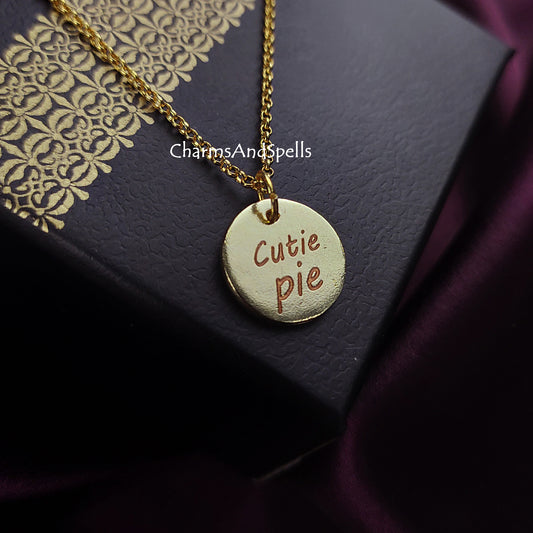 Cutie Pie Personalized Engraved Necklace, Coin Charm Necklace, Laser Engraved Jewelry, Gift For Daughter, Woman Jewelry, Mothers Day Gift