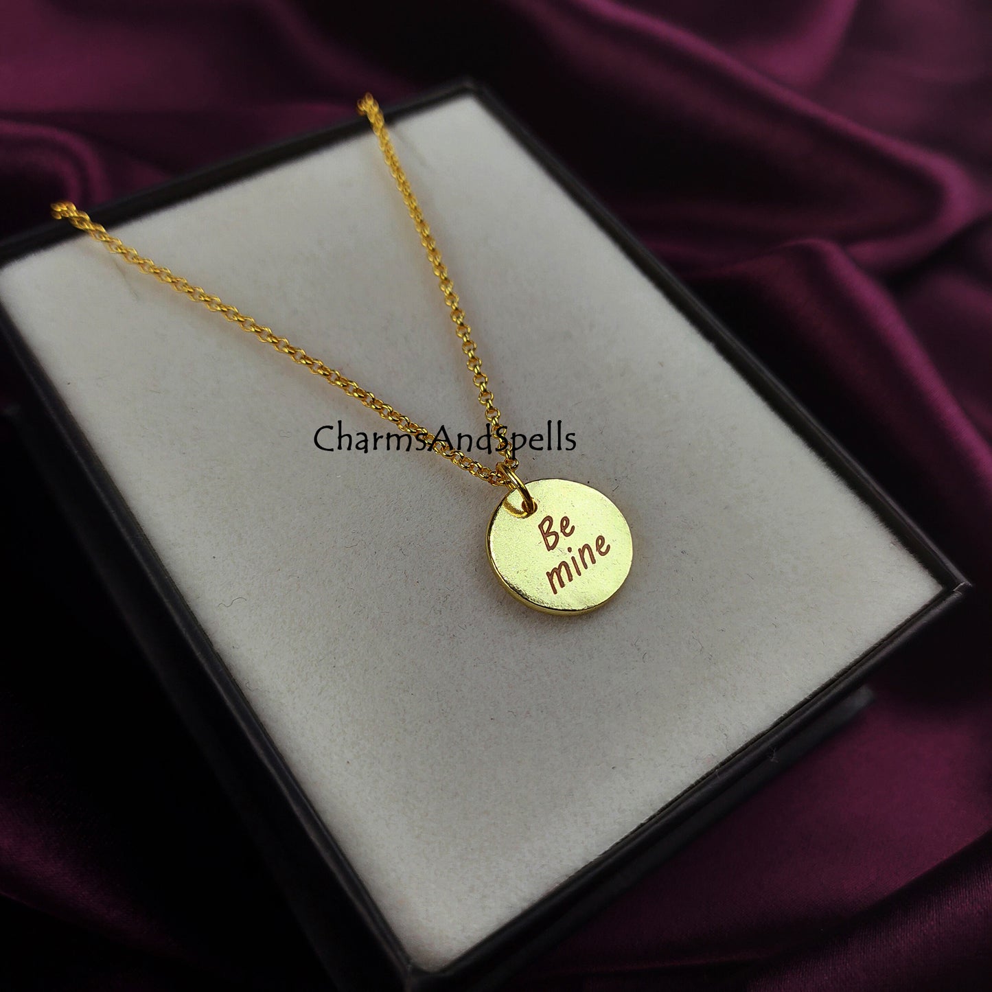 Personalized Engraved Be Mine Necklace, Laser Engraved Jewelry, Charm Necklace, Personalized Gold Necklace, Gift For Wife, Minimalist Gift