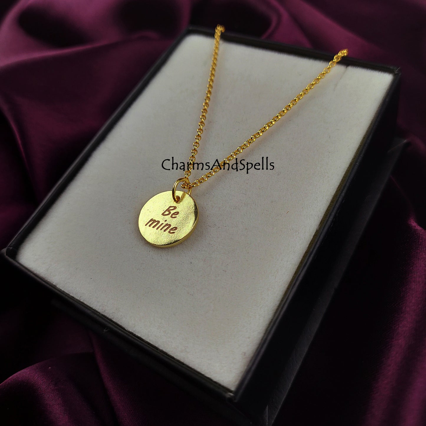 Personalized Engraved Be Mine Necklace, Laser Engraved Jewelry, Charm Necklace, Personalized Gold Necklace, Gift For Wife, Minimalist Gift