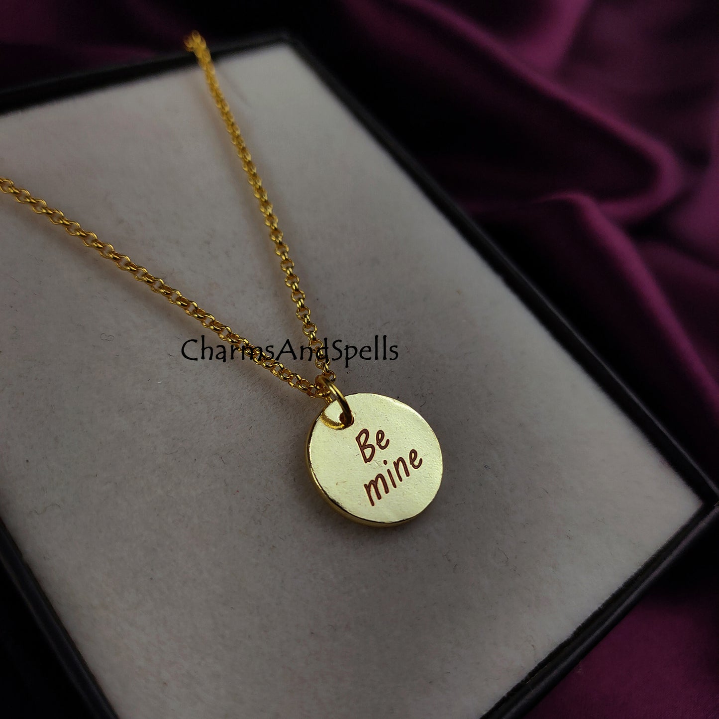 Personalized Engraved Be Mine Necklace, Laser Engraved Jewelry, Charm Necklace, Personalized Gold Necklace, Gift For Wife, Minimalist Gift