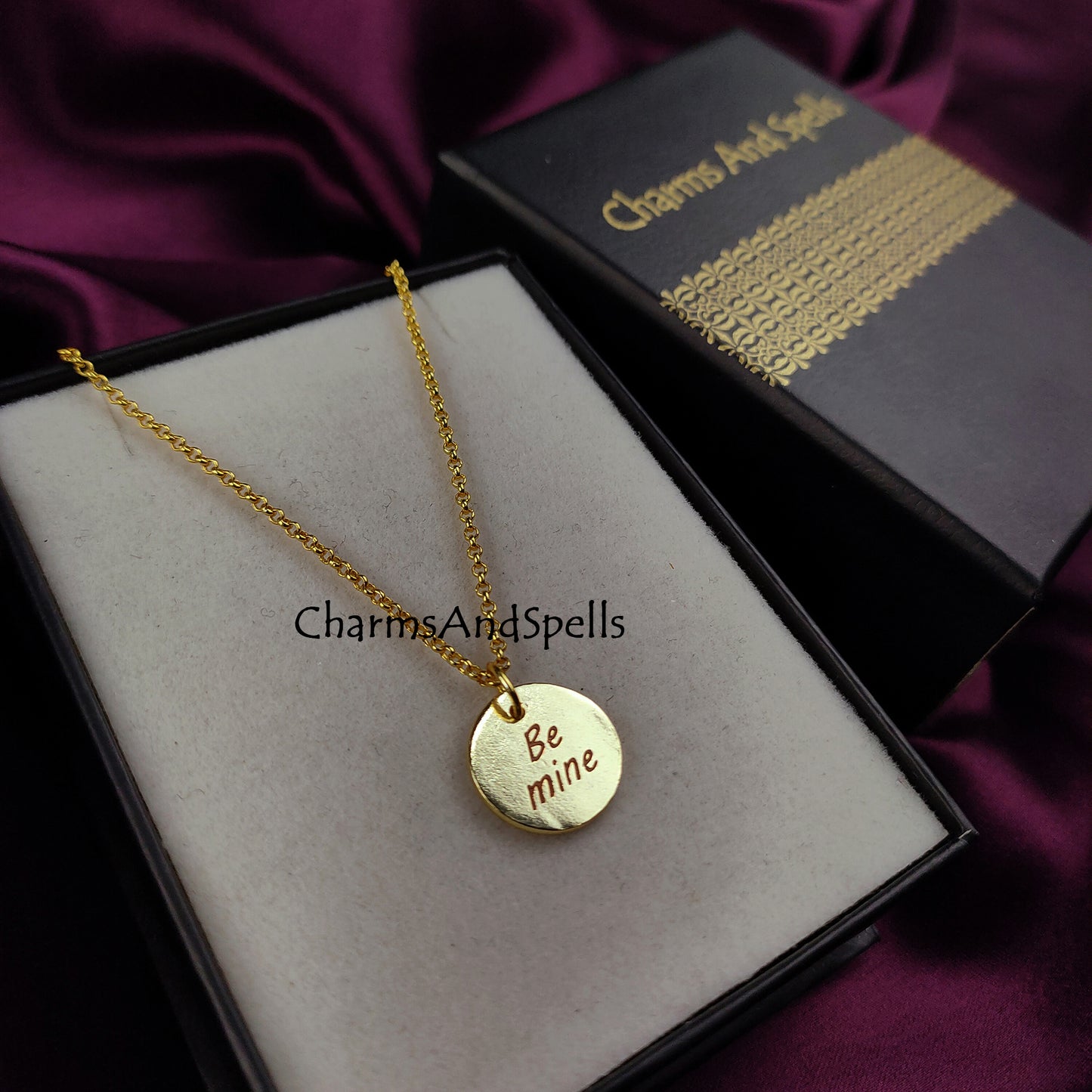 Personalized Engraved Be Mine Necklace, Laser Engraved Jewelry, Charm Necklace, Personalized Gold Necklace, Gift For Wife, Minimalist Gift