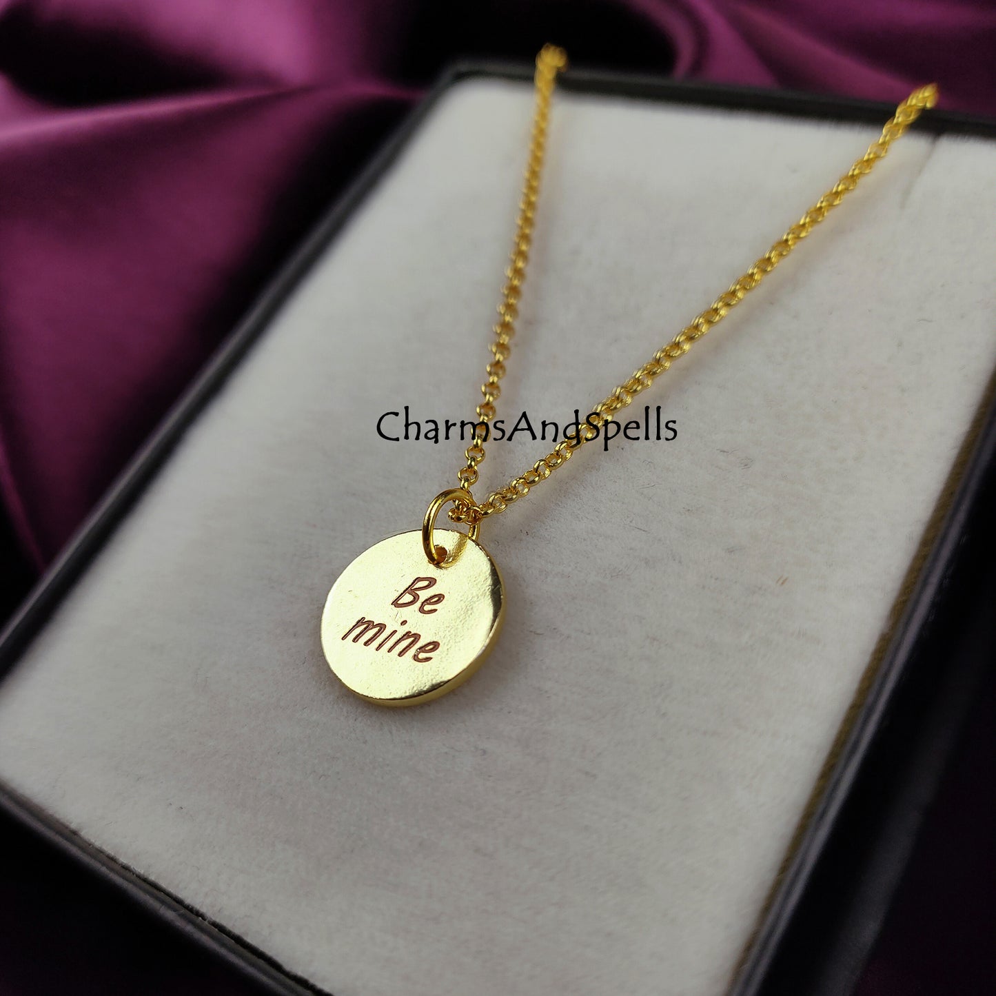 Personalized Engraved Be Mine Necklace, Laser Engraved Jewelry, Charm Necklace, Personalized Gold Necklace, Gift For Wife, Minimalist Gift