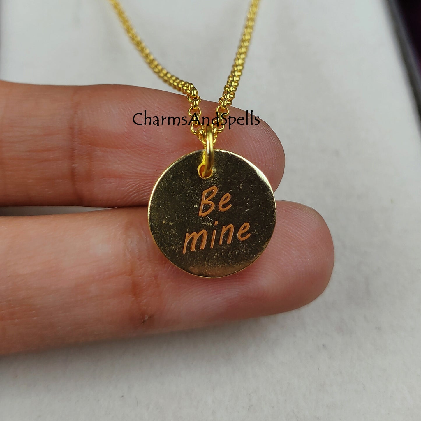 Personalized Engraved Be Mine Necklace, Laser Engraved Jewelry, Charm Necklace, Personalized Gold Necklace, Gift For Wife, Minimalist Gift