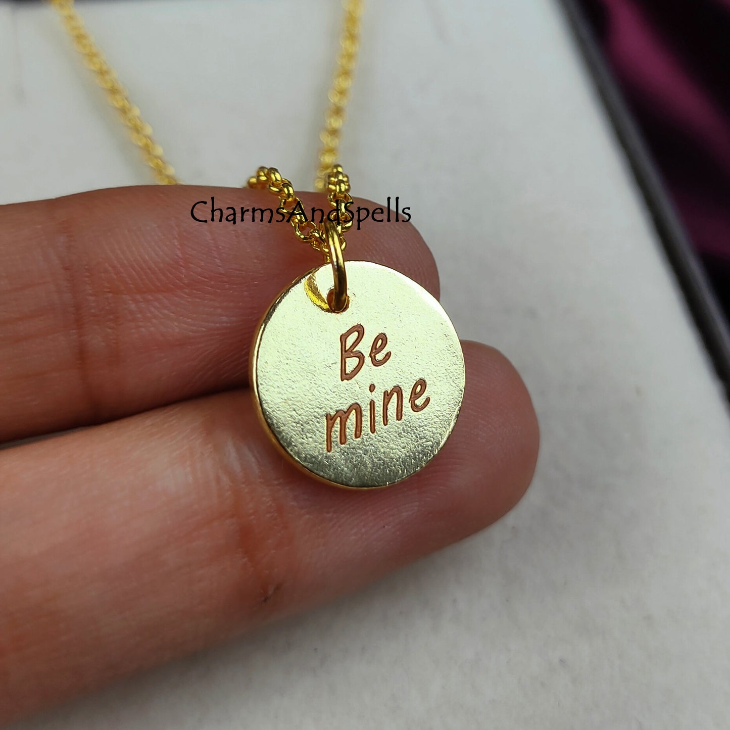 Personalized Engraved Be Mine Necklace, Laser Engraved Jewelry, Charm Necklace, Personalized Gold Necklace, Gift For Wife, Minimalist Gift