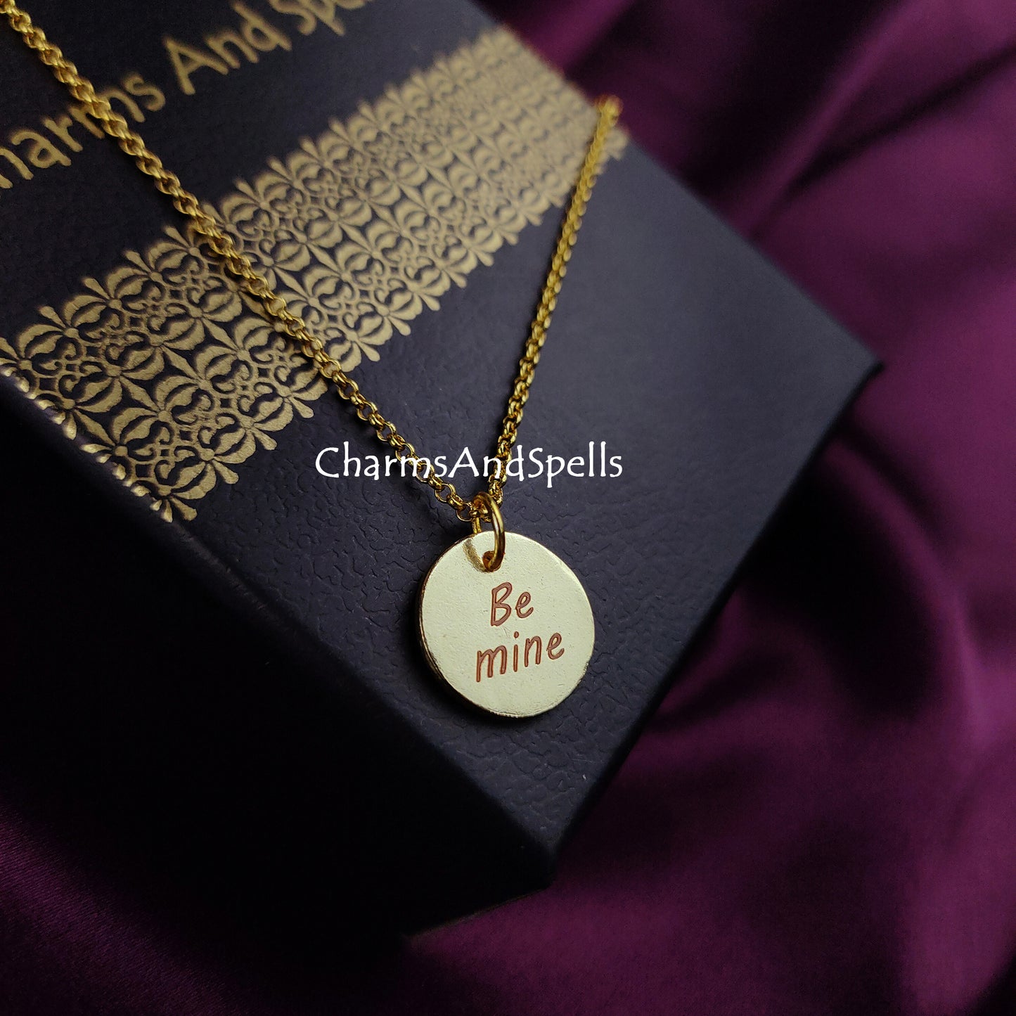 Personalized Engraved Be Mine Necklace, Laser Engraved Jewelry, Charm Necklace, Personalized Gold Necklace, Gift For Wife, Minimalist Gift