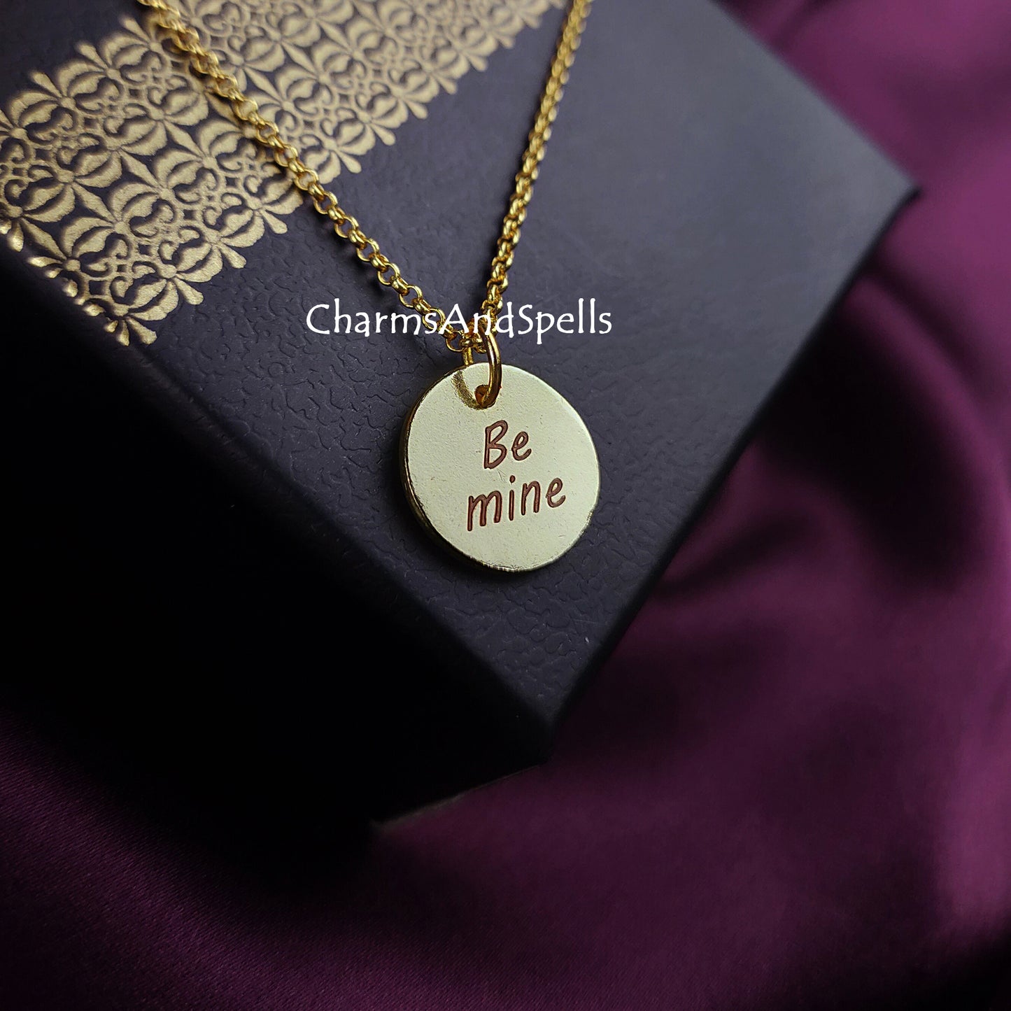 Personalized Engraved Be Mine Necklace, Laser Engraved Jewelry, Charm Necklace, Personalized Gold Necklace, Gift For Wife, Minimalist Gift