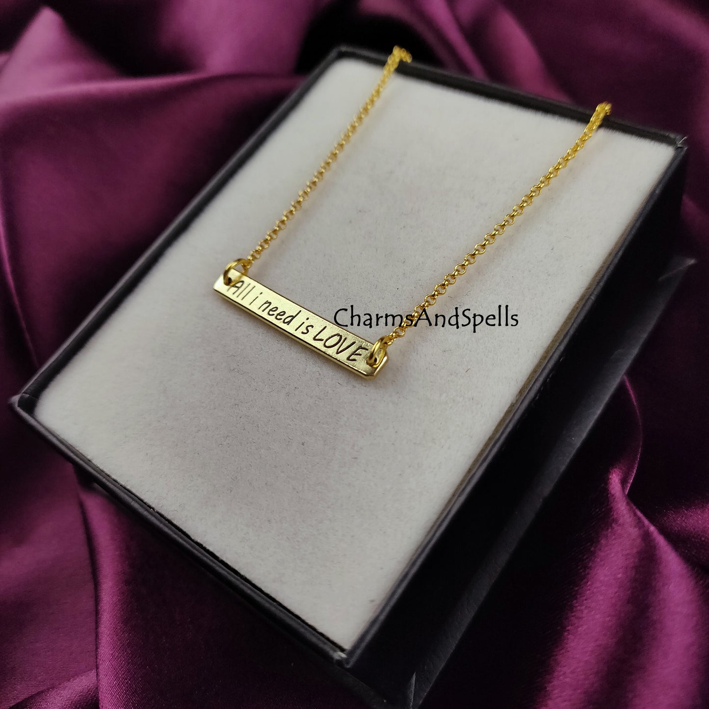 Personalized Jewelry, Engraved All I Need Is Love Necklace, Necklaces for Mother, Unique Jewelry, Laser Engraved Jewelry, Minimalist Gift