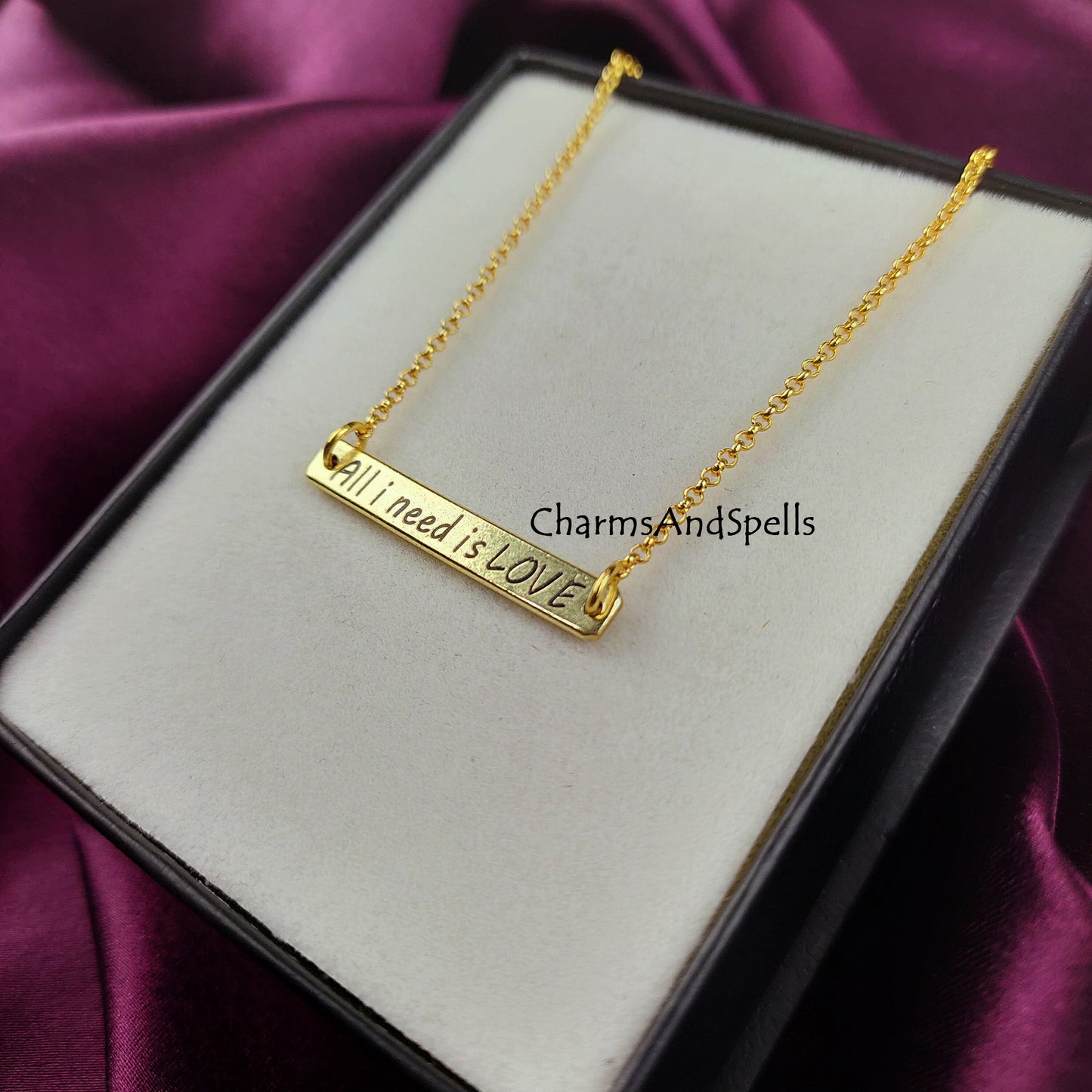 Personalized Jewelry, Engraved All I Need Is Love Necklace, Necklaces for Mother, Unique Jewelry, Laser Engraved Jewelry, Minimalist Gift