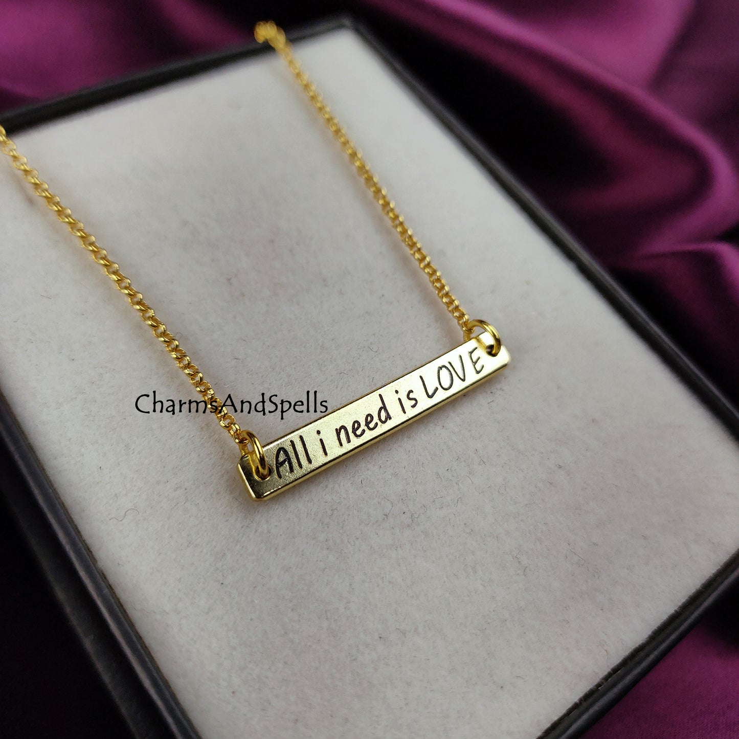 Personalized Jewelry, Engraved All I Need Is Love Necklace, Necklaces for Mother, Unique Jewelry, Laser Engraved Jewelry, Minimalist Gift