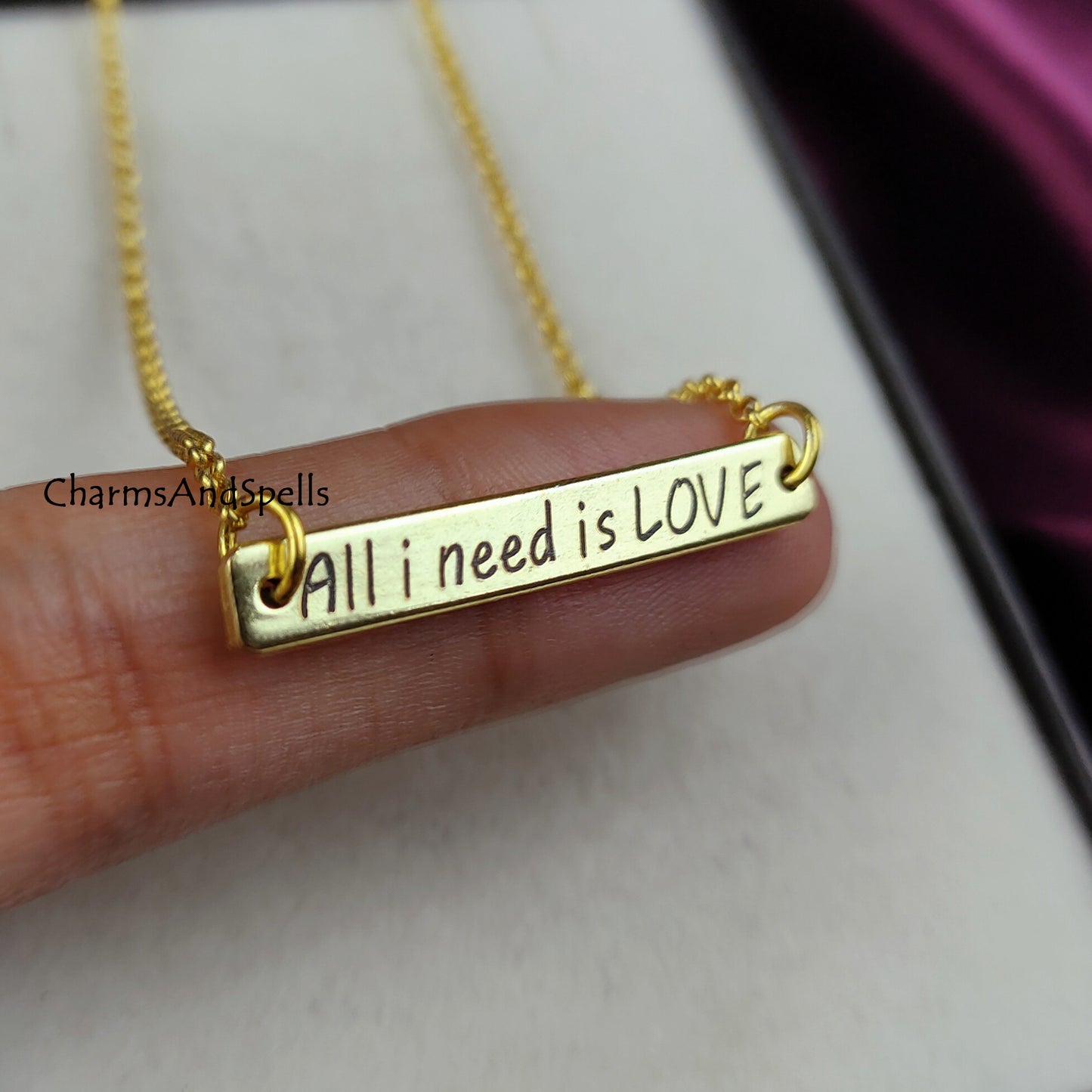 Personalized Jewelry, Engraved All I Need Is Love Necklace, Necklaces for Mother, Unique Jewelry, Laser Engraved Jewelry, Minimalist Gift