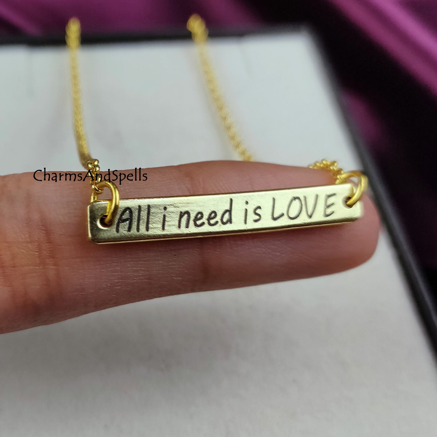 Personalized Jewelry, Engraved All I Need Is Love Necklace, Necklaces for Mother, Unique Jewelry, Laser Engraved Jewelry, Minimalist Gift