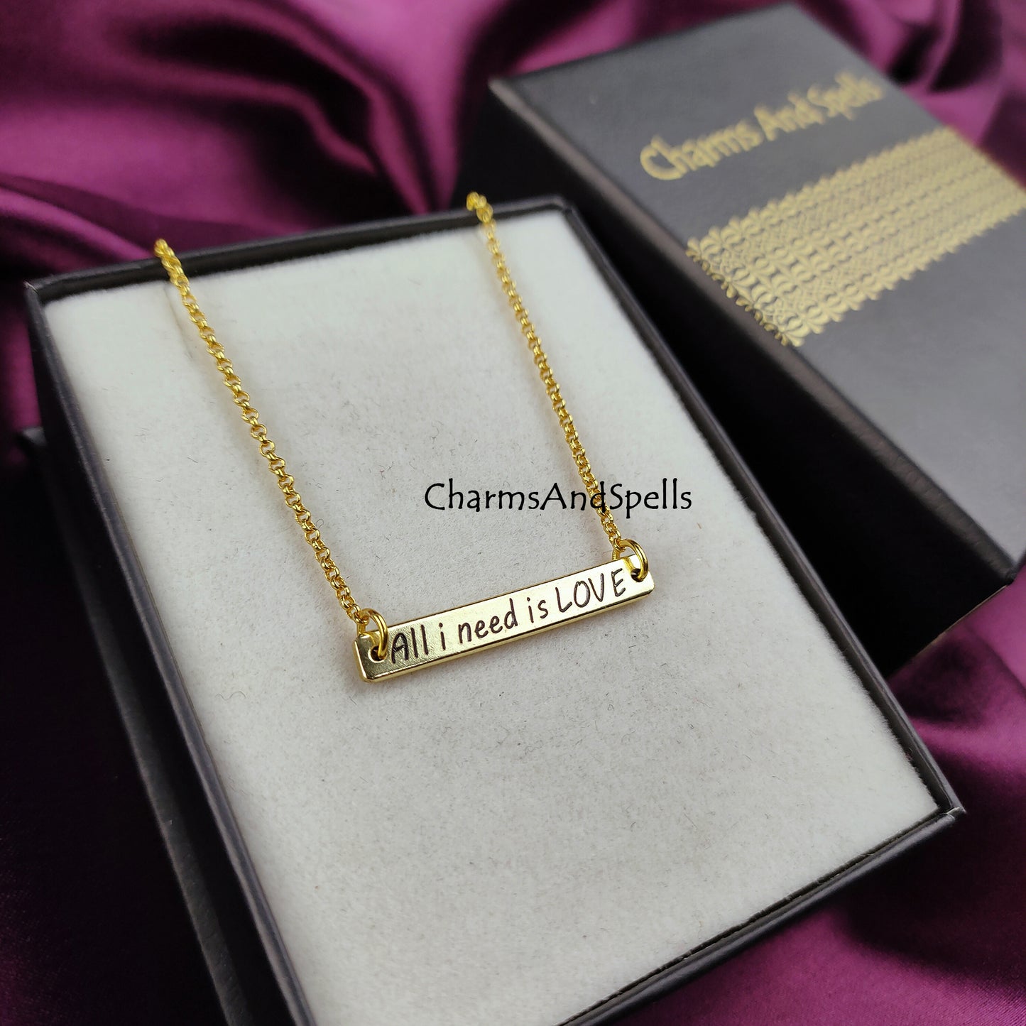 Personalized Jewelry, Engraved All I Need Is Love Necklace, Necklaces for Mother, Unique Jewelry, Laser Engraved Jewelry, Minimalist Gift