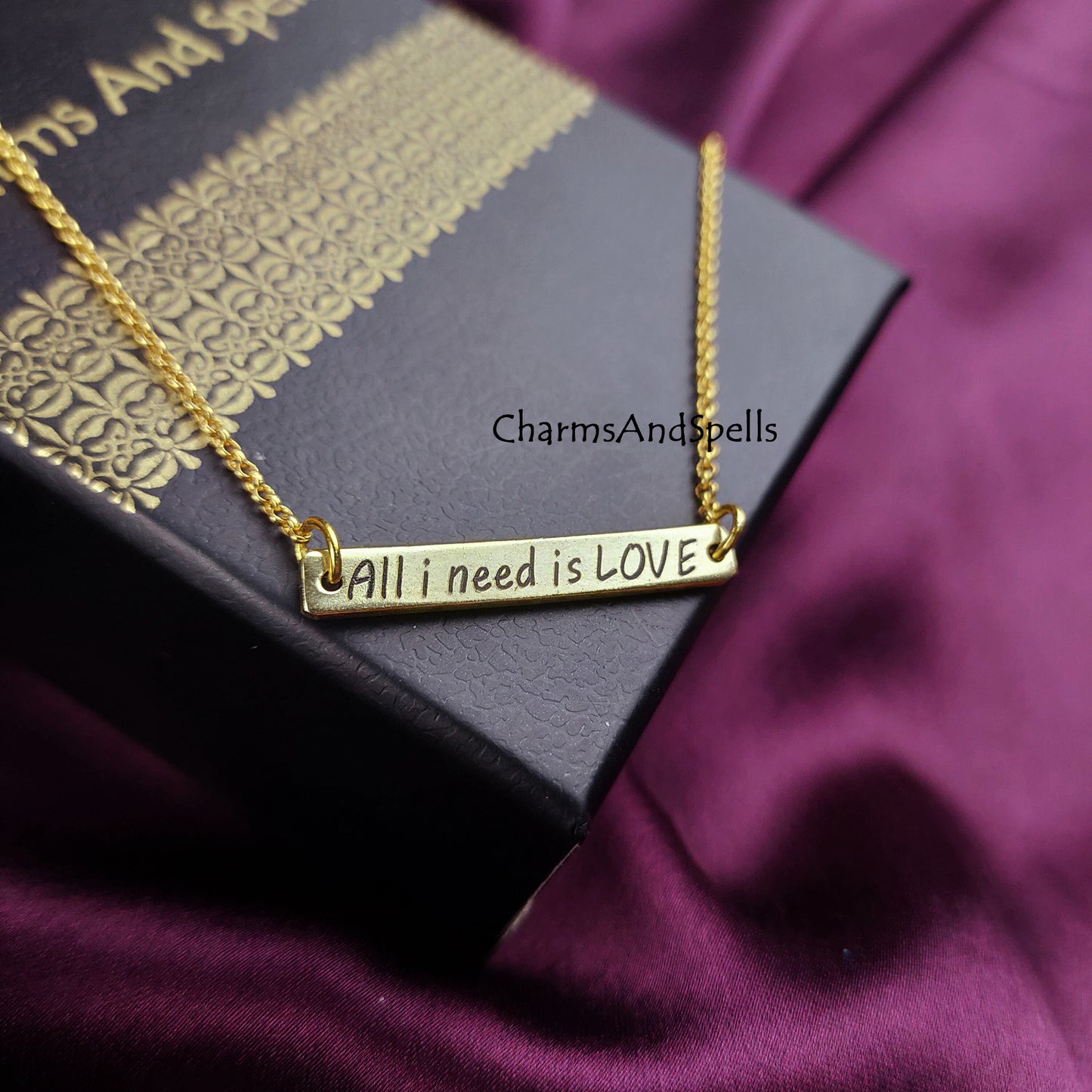 Personalized Jewelry, Engraved All I Need Is Love Necklace, Necklaces for Mother, Unique Jewelry, Laser Engraved Jewelry, Minimalist Gift