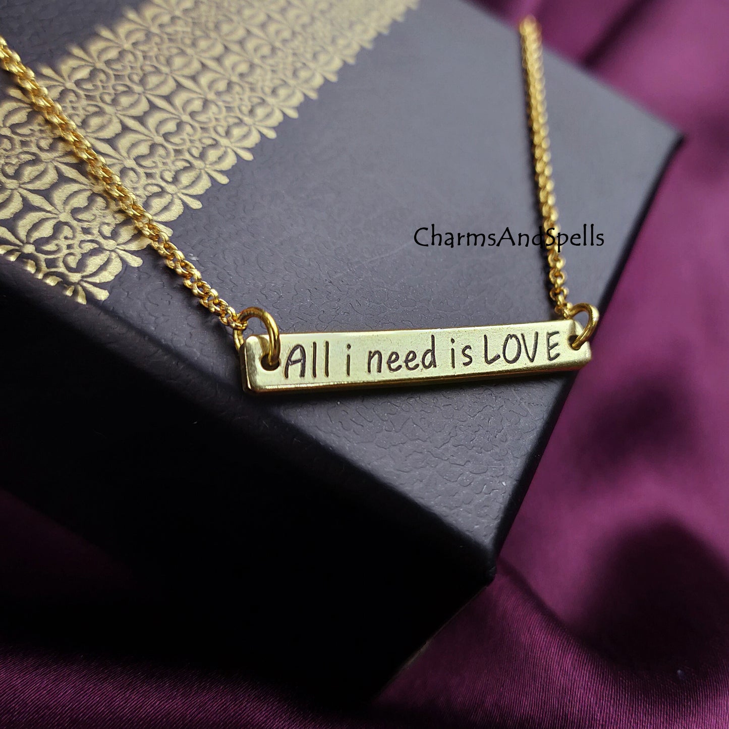 Personalized Jewelry, Engraved All I Need Is Love Necklace, Necklaces for Mother, Unique Jewelry, Laser Engraved Jewelry, Minimalist Gift