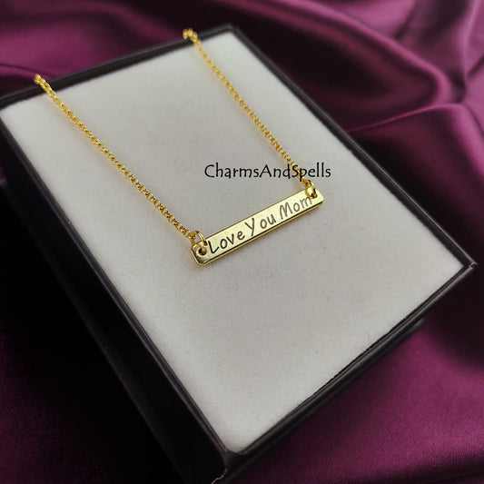 Personalized Engraved Necklace, Love You Mom Necklace, Laser Engraved Jewelry, Layering Jewelry, Gift For Mom, Bar Necklace, Mother Day Gift