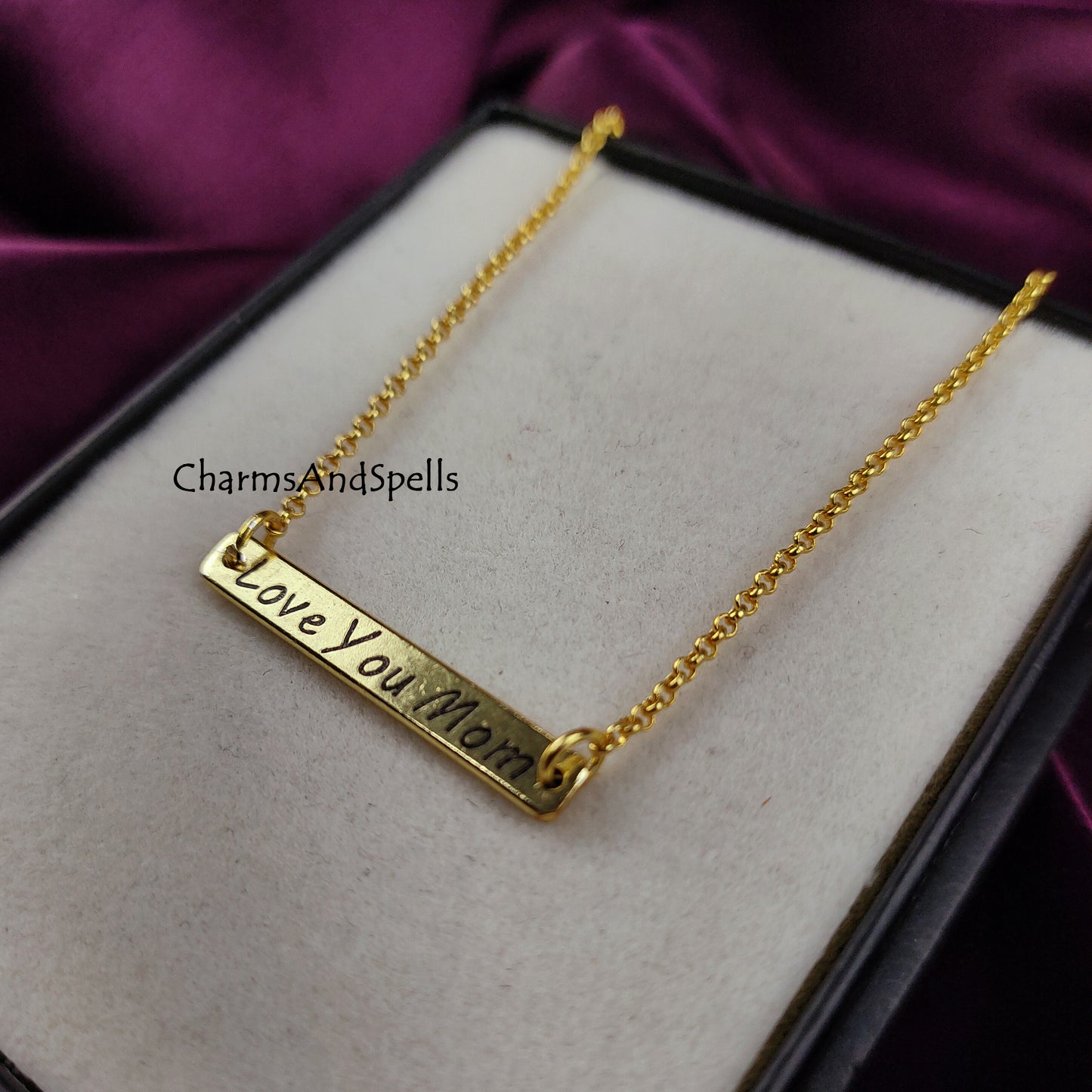 Personalized Engraved Necklace, Love You Mom Necklace, Laser Engraved Jewelry, Layering Jewelry, Gift For Mom, Bar Necklace, Mother Day Gift