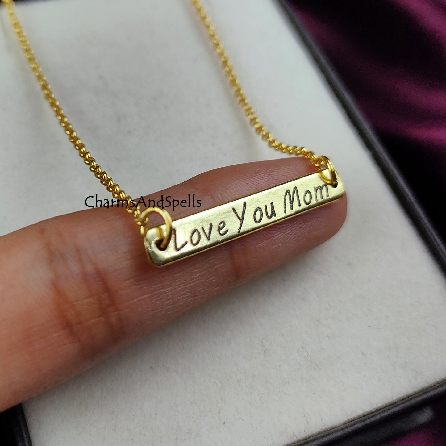 Personalized Engraved Necklace, Love You Mom Necklace, Laser Engraved Jewelry, Layering Jewelry, Gift For Mom, Bar Necklace, Mother Day Gift