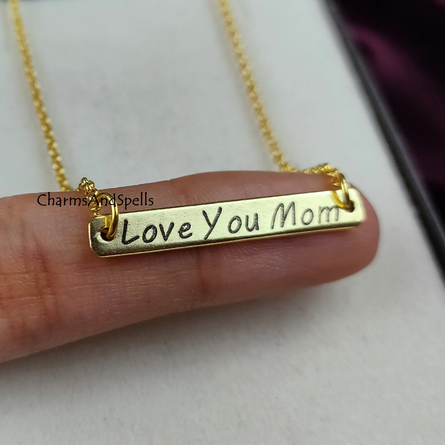 Personalized Engraved Necklace, Love You Mom Necklace, Laser Engraved Jewelry, Layering Jewelry, Gift For Mom, Bar Necklace, Mother Day Gift