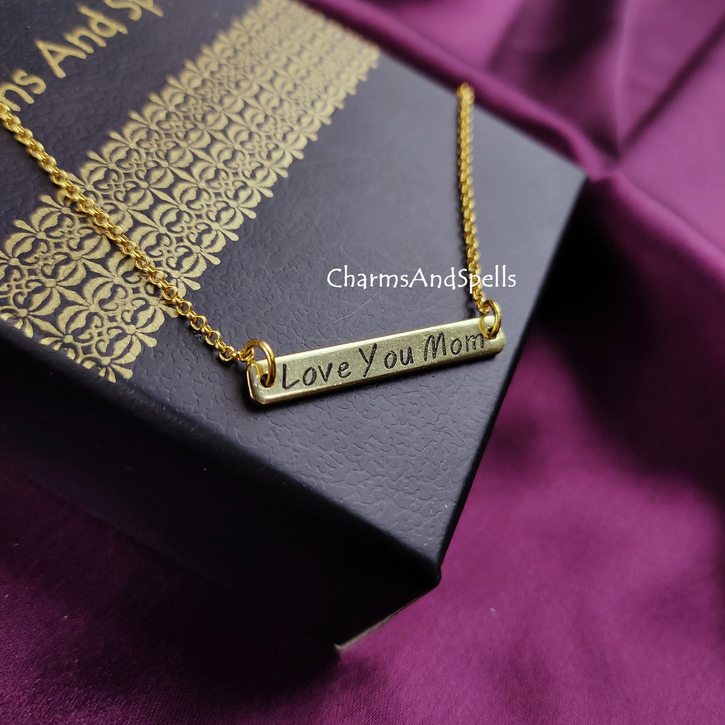 Personalized Engraved Necklace, Love You Mom Necklace, Laser Engraved Jewelry, Layering Jewelry, Gift For Mom, Bar Necklace, Mother Day Gift