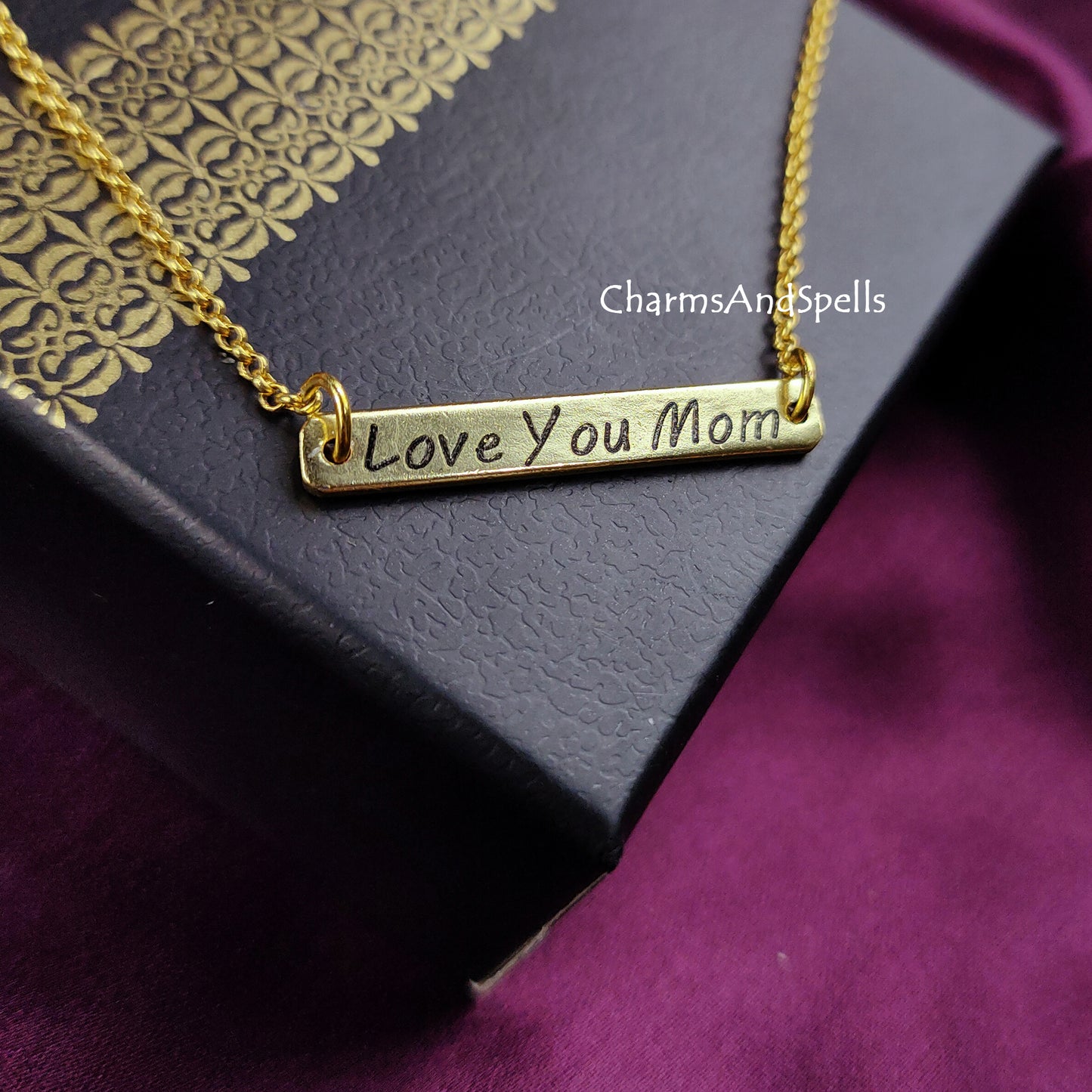 Personalized Engraved Necklace, Love You Mom Necklace, Laser Engraved Jewelry, Layering Jewelry, Gift For Mom, Bar Necklace, Mother Day Gift