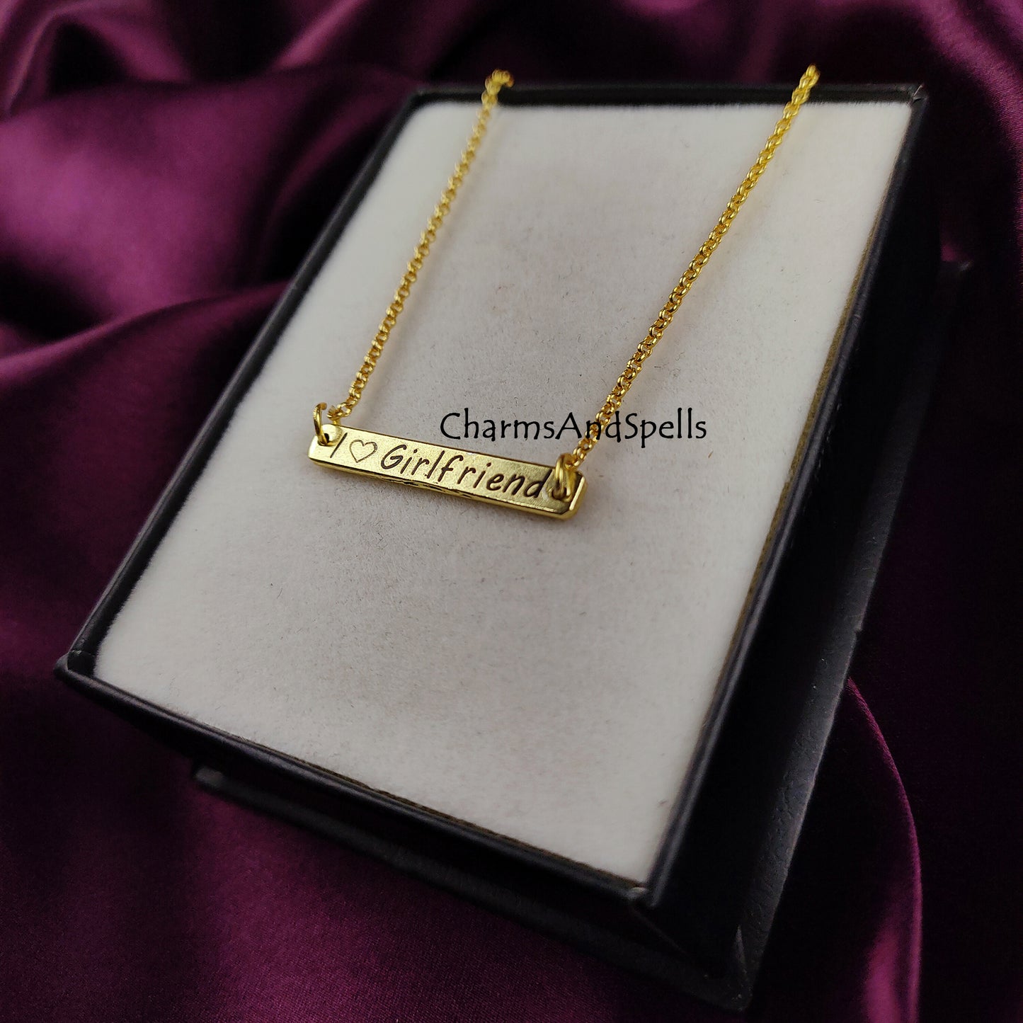 I Love Girlfriend Personalized Necklace, Engraved Jewelry, Gift For Girlfriend, Laser Engraved Jewelry, Bar Necklace, Valentine Day Gift