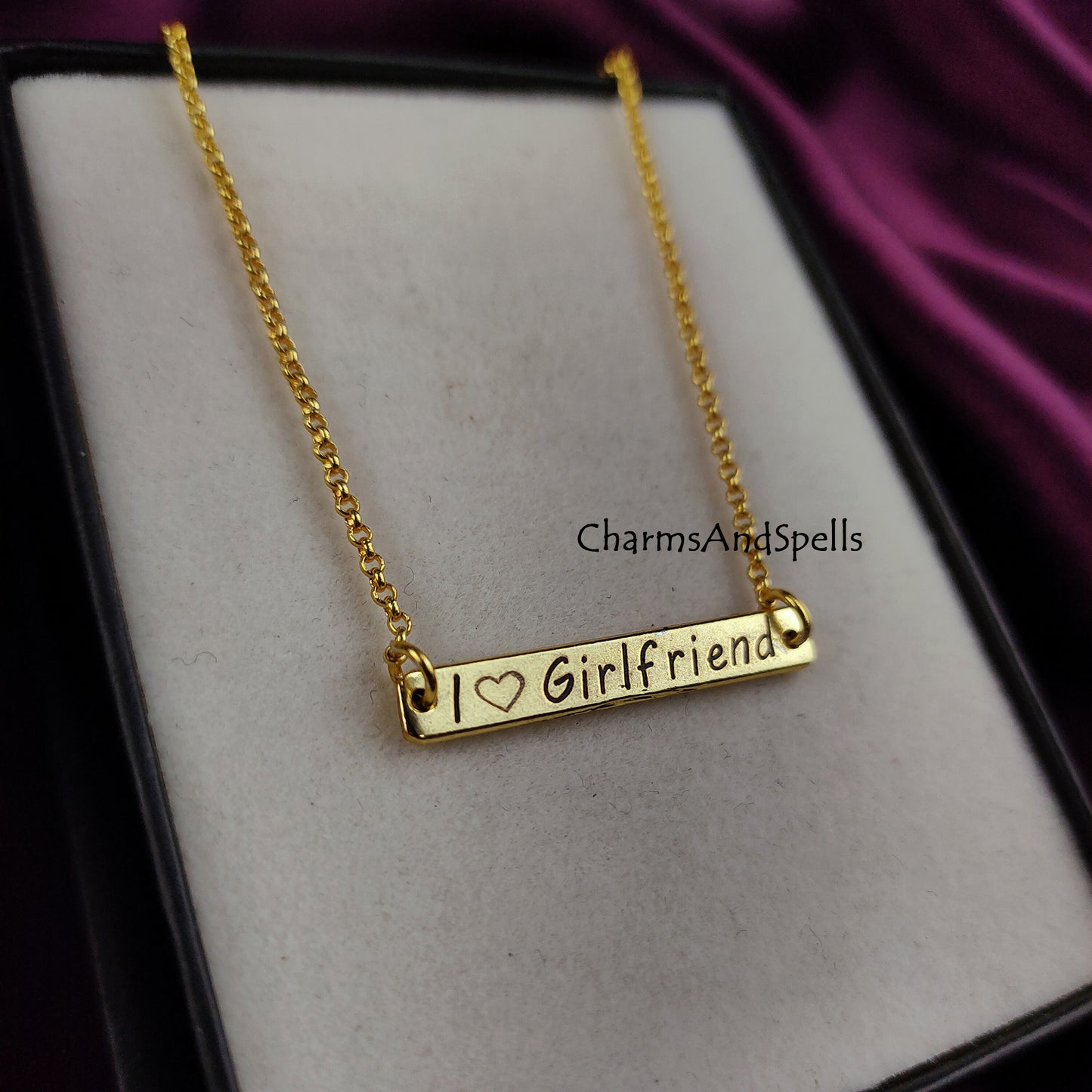 I Love Girlfriend Personalized Necklace, Engraved Jewelry, Gift For Girlfriend, Laser Engraved Jewelry, Bar Necklace, Valentine Day Gift