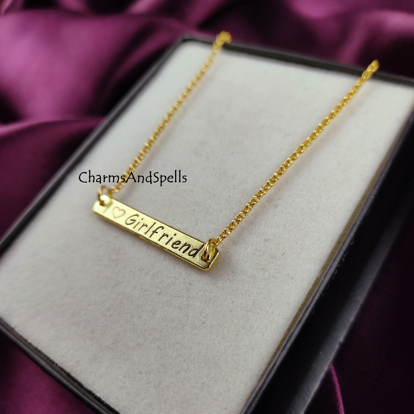 I Love Girlfriend Personalized Necklace, Engraved Jewelry, Gift For Girlfriend, Laser Engraved Jewelry, Bar Necklace, Valentine Day Gift