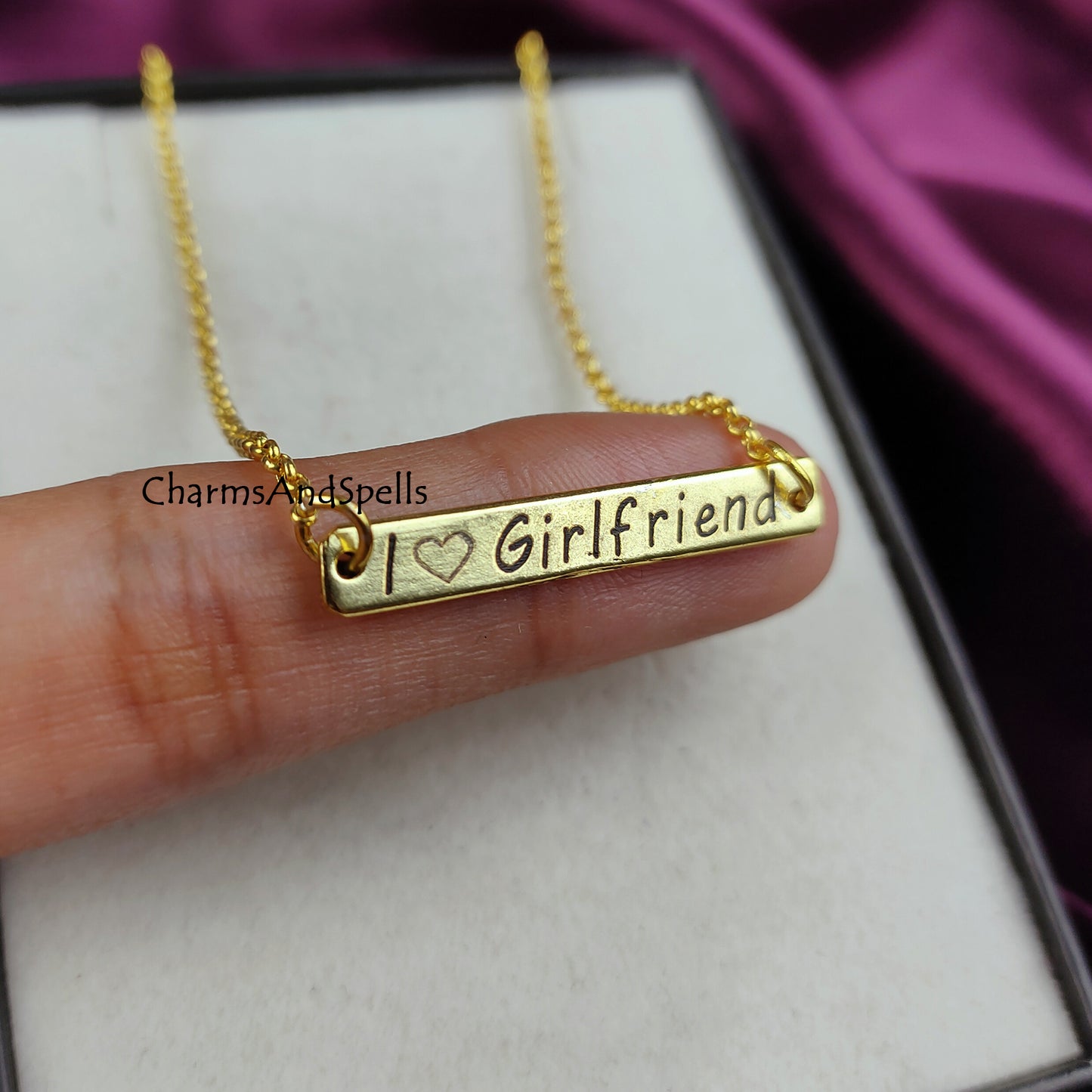 I Love Girlfriend Personalized Necklace, Engraved Jewelry, Gift For Girlfriend, Laser Engraved Jewelry, Bar Necklace, Valentine Day Gift