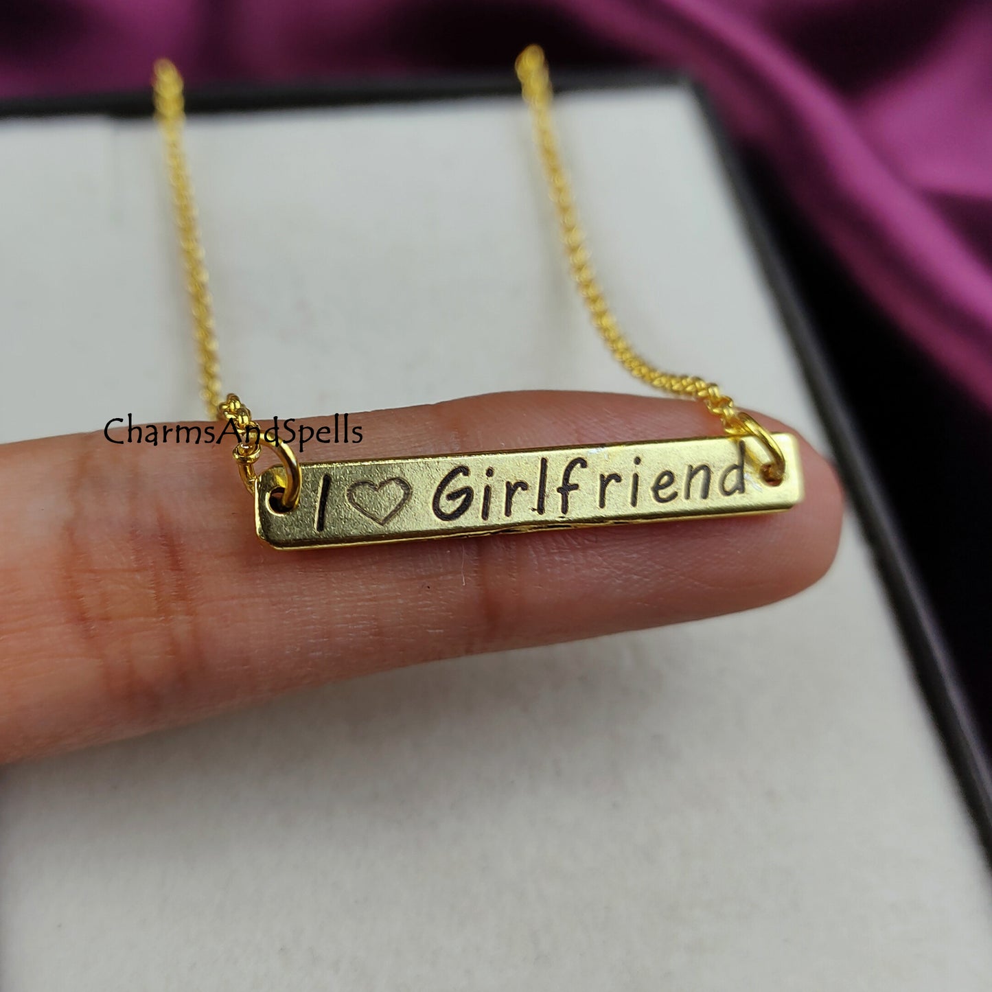 I Love Girlfriend Personalized Necklace, Engraved Jewelry, Gift For Girlfriend, Laser Engraved Jewelry, Bar Necklace, Valentine Day Gift