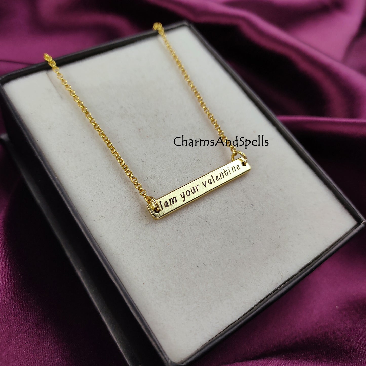 Personalized Engraved Necklace, I am Your Valentine Charm Necklace, Laser Engraved Jewelry, Gift For Boy & Girlfriend, Boho Jewelry