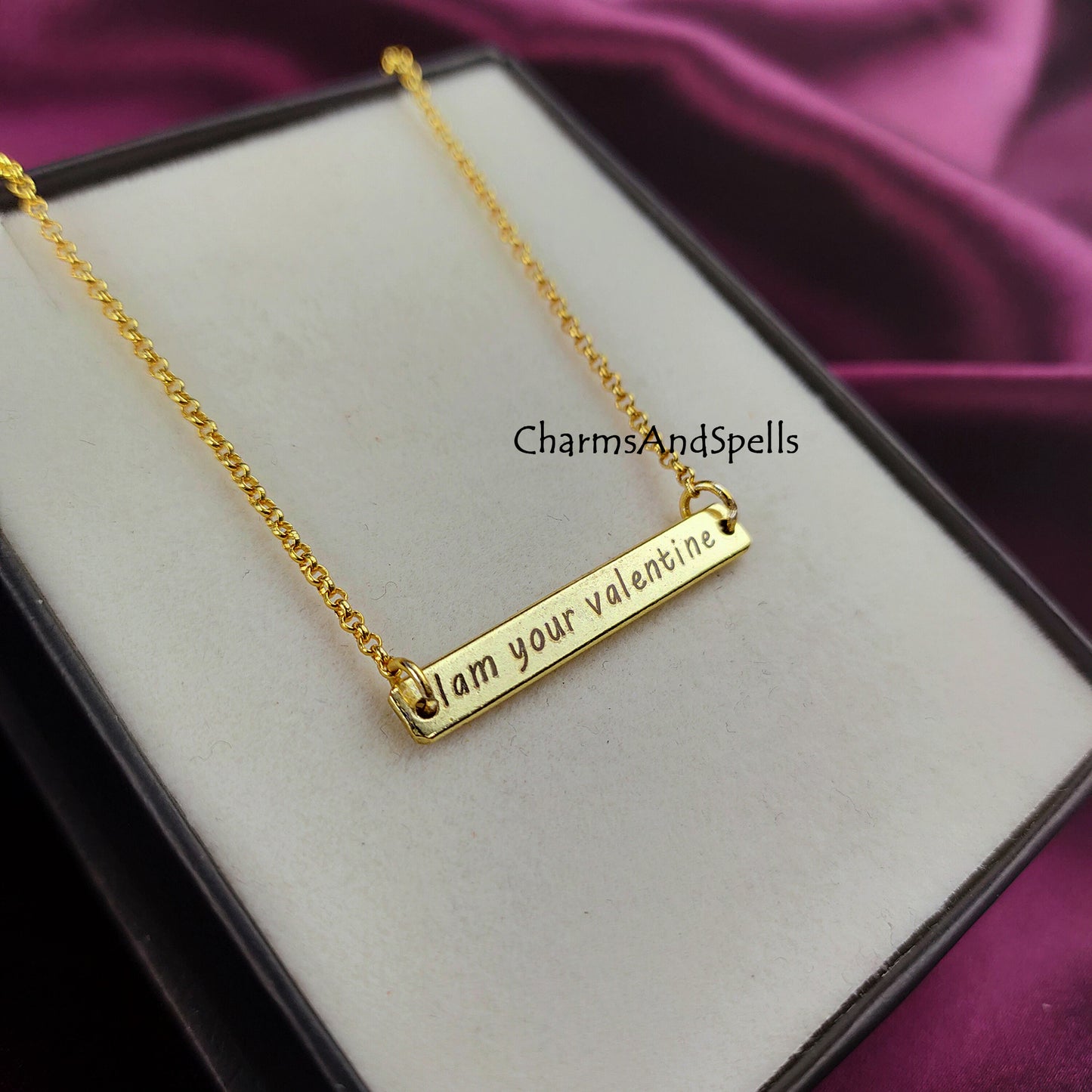 Personalized Engraved Necklace, I am Your Valentine Charm Necklace, Laser Engraved Jewelry, Gift For Boy & Girlfriend, Boho Jewelry