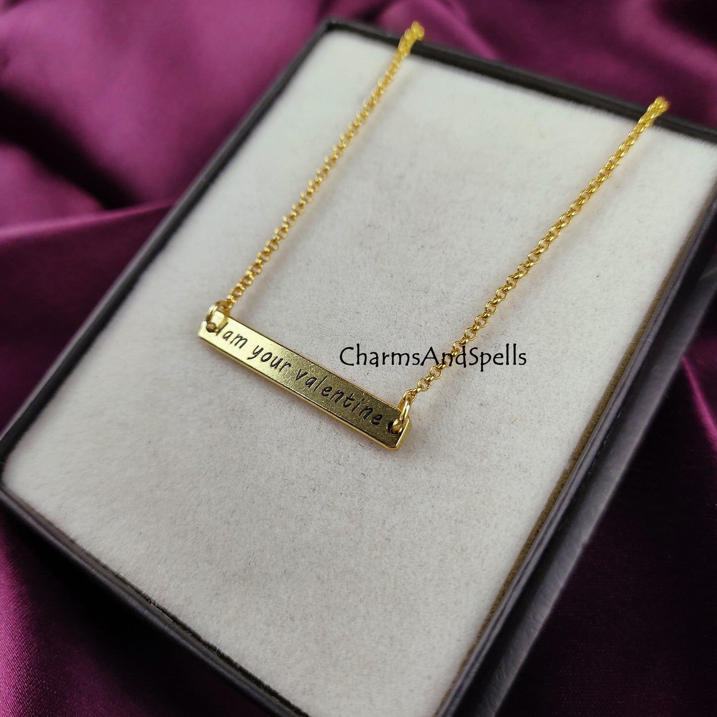 Personalized Engraved Necklace, I am Your Valentine Charm Necklace, Laser Engraved Jewelry, Gift For Boy & Girlfriend, Boho Jewelry