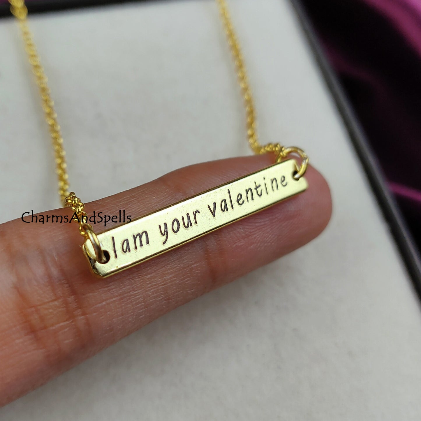 Personalized Engraved Necklace, I am Your Valentine Charm Necklace, Laser Engraved Jewelry, Gift For Boy & Girlfriend, Boho Jewelry