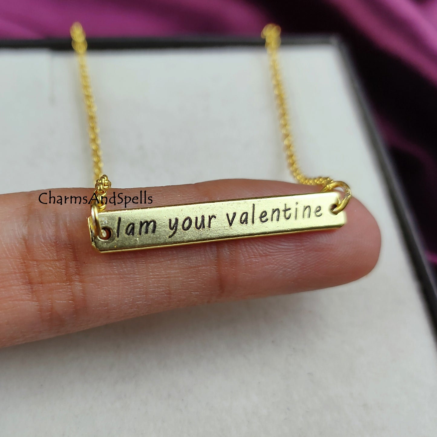 Personalized Engraved Necklace, I am Your Valentine Charm Necklace, Laser Engraved Jewelry, Gift For Boy & Girlfriend, Boho Jewelry