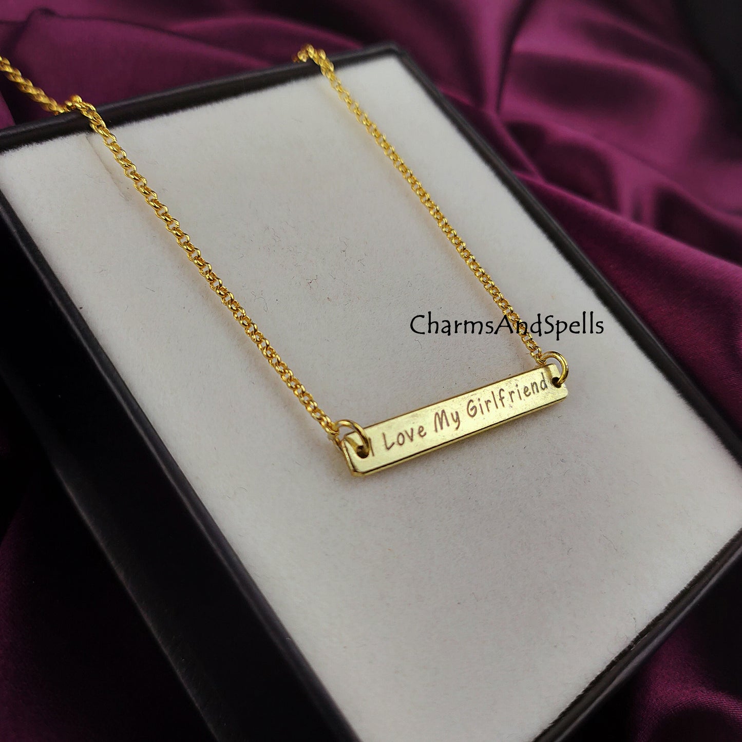 I Love My Girlfriend Personalized Necklace, Bar Necklace, Laser Engraved Jewelry, Unique Necklace, Handmade Jewelry, Gift For Girlfriend