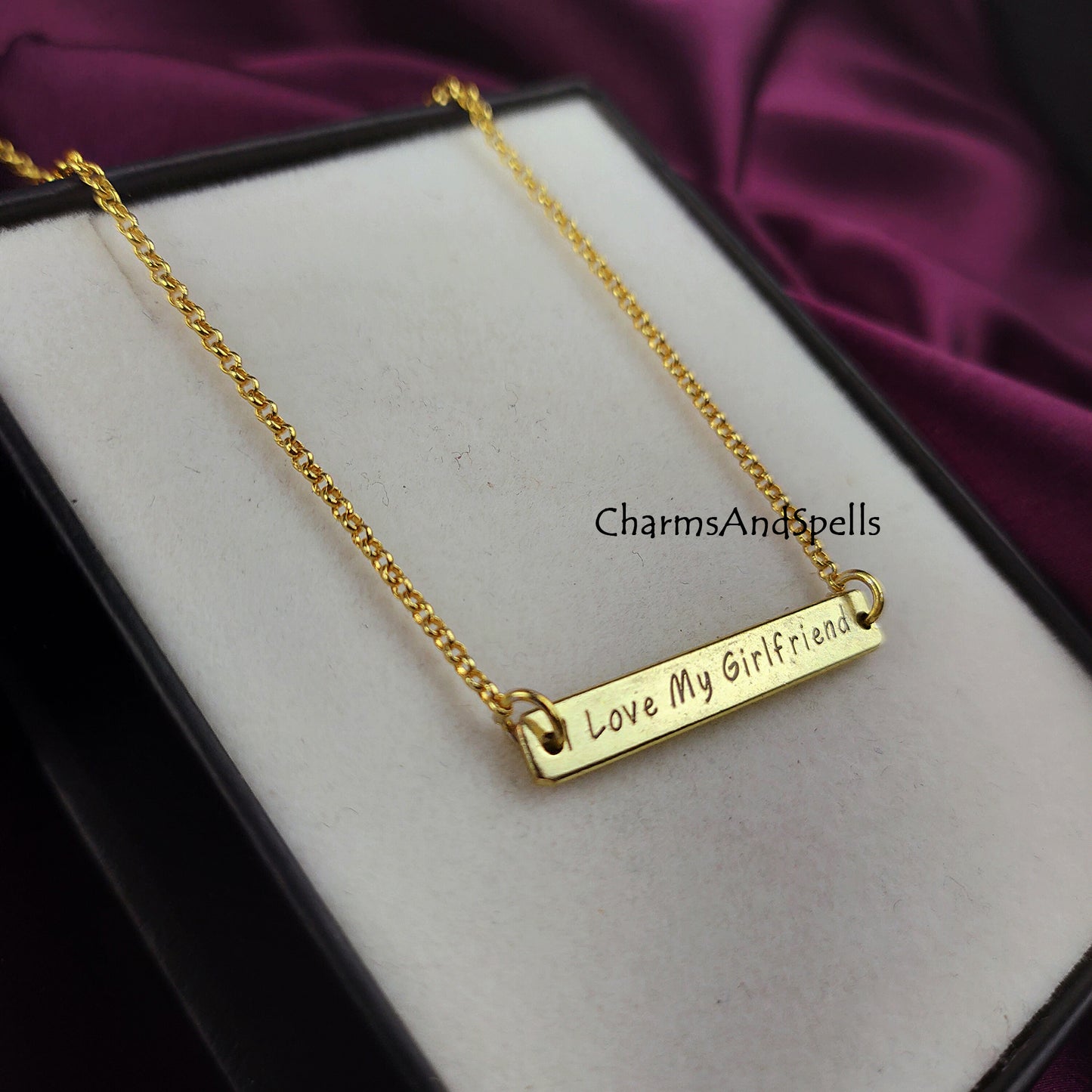 I Love My Girlfriend Personalized Necklace, Bar Necklace, Laser Engraved Jewelry, Unique Necklace, Handmade Jewelry, Gift For Girlfriend