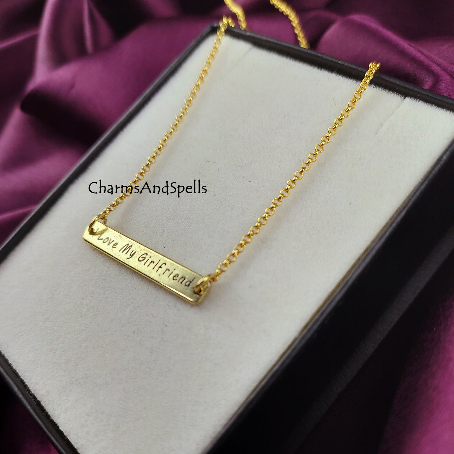 I Love My Girlfriend Personalized Necklace, Bar Necklace, Laser Engraved Jewelry, Unique Necklace, Handmade Jewelry, Gift For Girlfriend