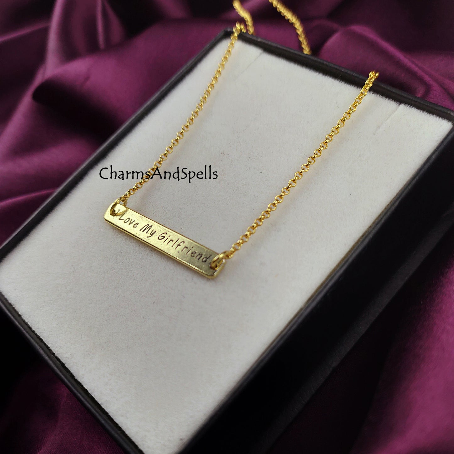 I Love My Girlfriend Personalized Necklace, Bar Necklace, Laser Engraved Jewelry, Unique Necklace, Handmade Jewelry, Gift For Girlfriend