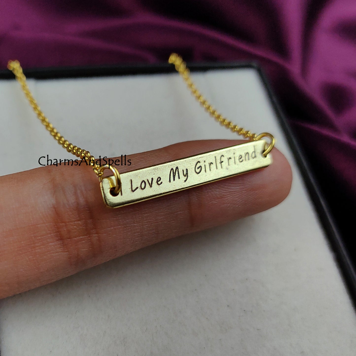 I Love My Girlfriend Personalized Necklace, Bar Necklace, Laser Engraved Jewelry, Unique Necklace, Handmade Jewelry, Gift For Girlfriend