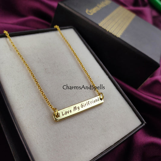 I Love My Girlfriend Personalized Necklace, Bar Necklace, Laser Engraved Jewelry, Unique Necklace, Handmade Jewelry, Gift For Girlfriend