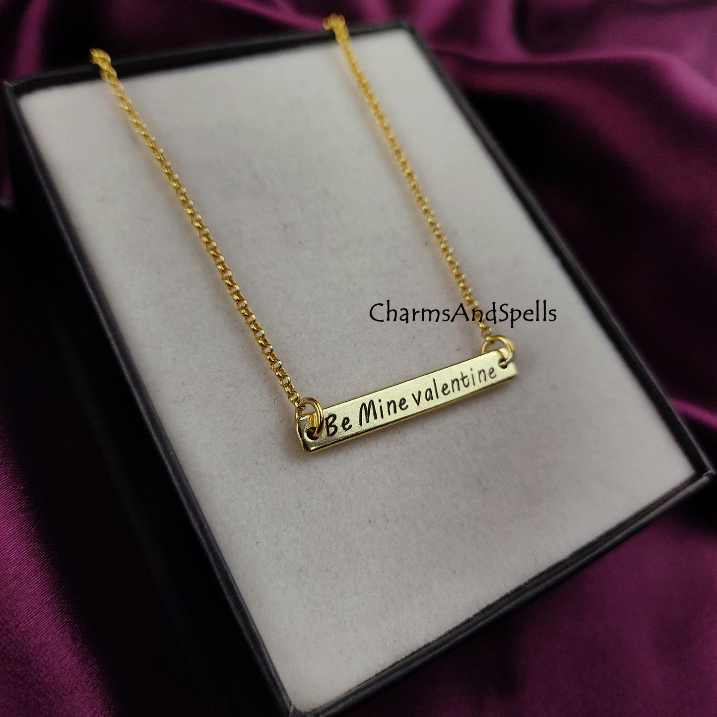 Personalized Engraved Be Mine Valentine Necklace, Engraved Bar Necklace, Handmade Jewelry, Relationship Necklace, Gift For Her, Boho Jewelry