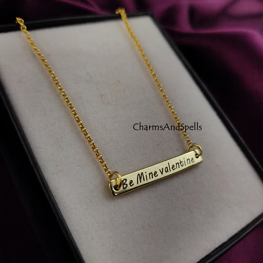 Personalized Engraved Be Mine Valentine Necklace, Engraved Bar Necklace, Handmade Jewelry, Relationship Necklace, Gift For Her, Boho Jewelry