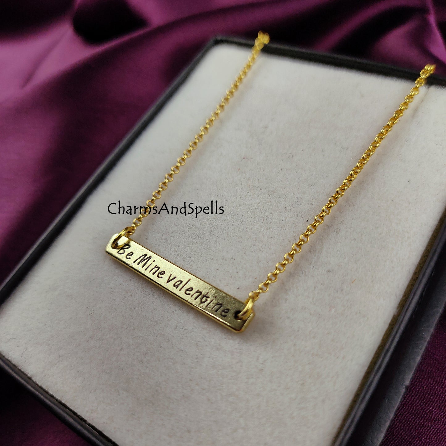 Personalized Engraved Be Mine Valentine Necklace, Engraved Bar Necklace, Handmade Jewelry, Relationship Necklace, Gift For Her, Boho Jewelry