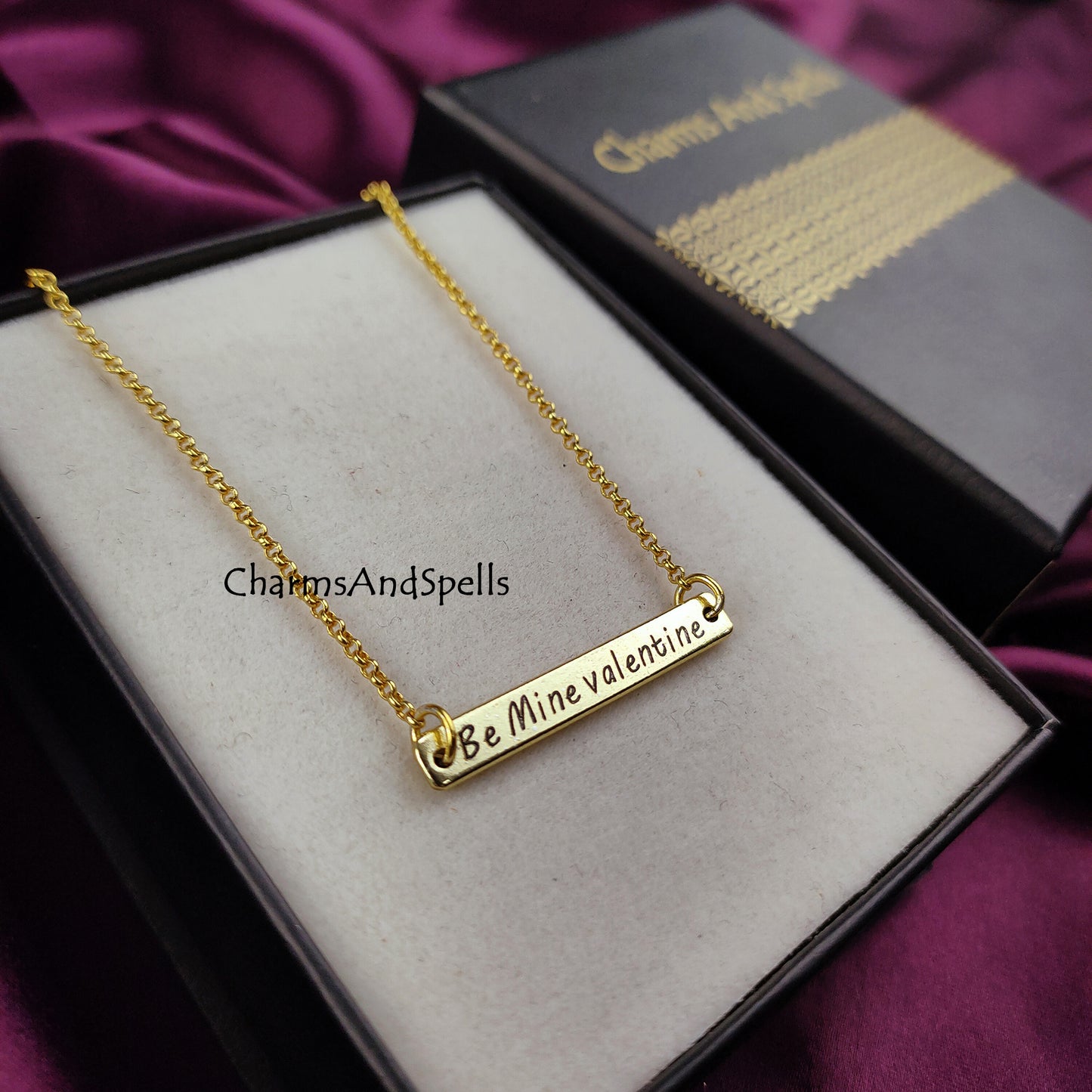 Personalized Engraved Be Mine Valentine Necklace, Engraved Bar Necklace, Handmade Jewelry, Relationship Necklace, Gift For Her, Boho Jewelry