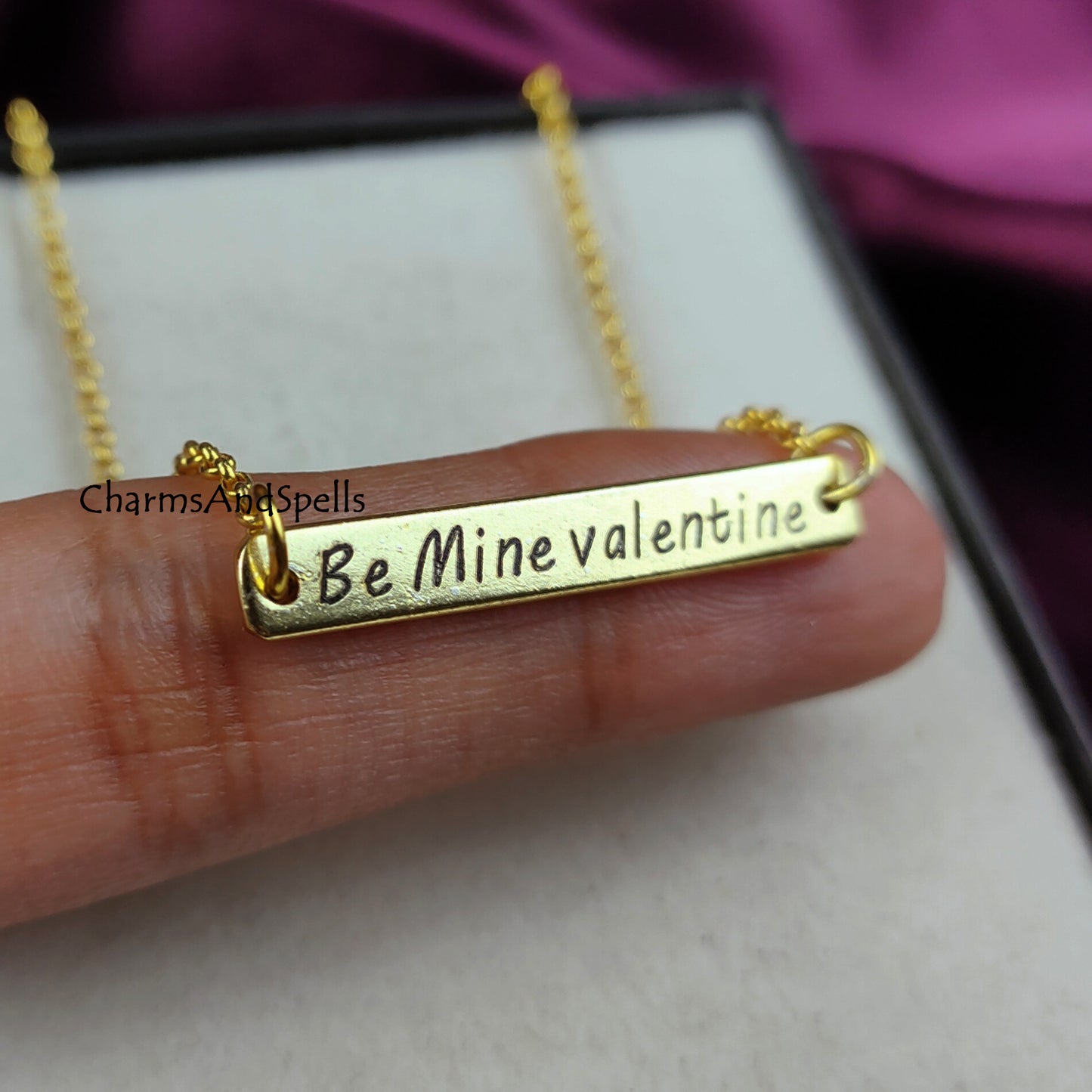 Personalized Engraved Be Mine Valentine Necklace, Engraved Bar Necklace, Handmade Jewelry, Relationship Necklace, Gift For Her, Boho Jewelry