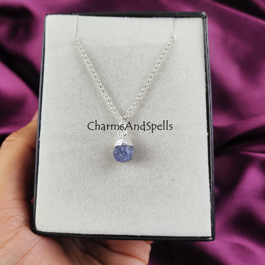 Natural Raw Tanzanite Necklace, Raw Gemstone Necklace, Throat Chakra Necklace, Raw Crystal Necklace, Women December Birthstone Necklace,Gift